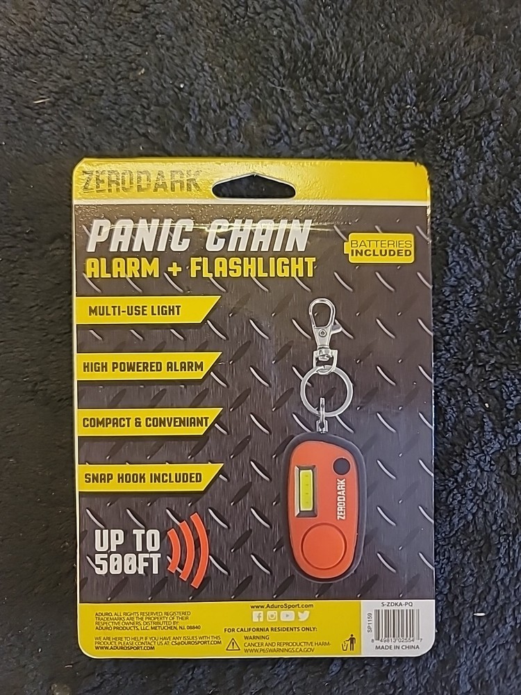 ZERODARK PANIC CHAIN ALARM & FLASHLIGHT KEYCHAIN ORANGE SEALED