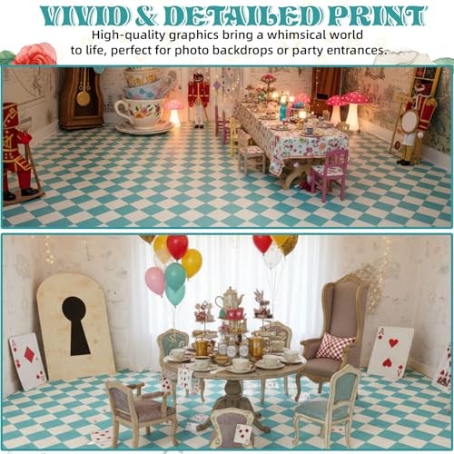 3 Pcs Wonderland Party Decoration 54 x 107 Inches White and Blue Green Aisle