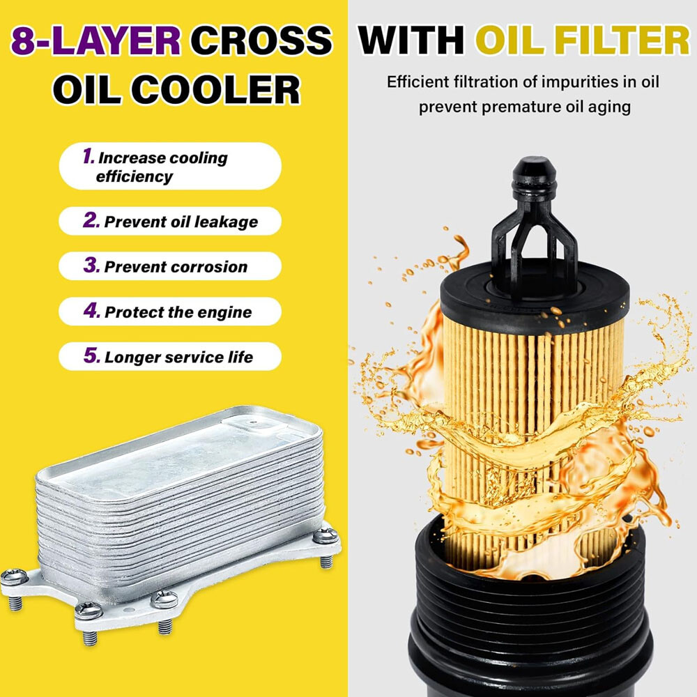 Aluminum Engine Oil Cooler Filter Housing For 2011-2016 Dodge Chrysler Jeep 3.6L