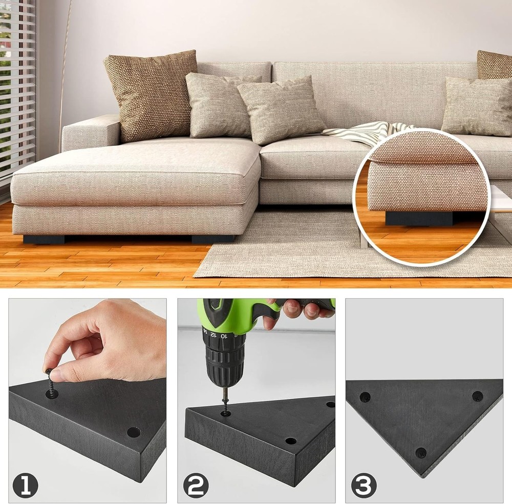 Patas de repuesto para sofá en forma triangular de plástico negro, con tornillos
