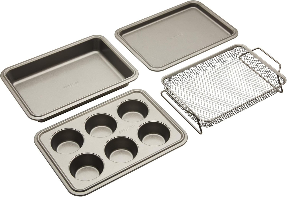Advanced Bakeware Nonstick Baking Pans Toaster Oven Pan Set, 4 Piece - Gray