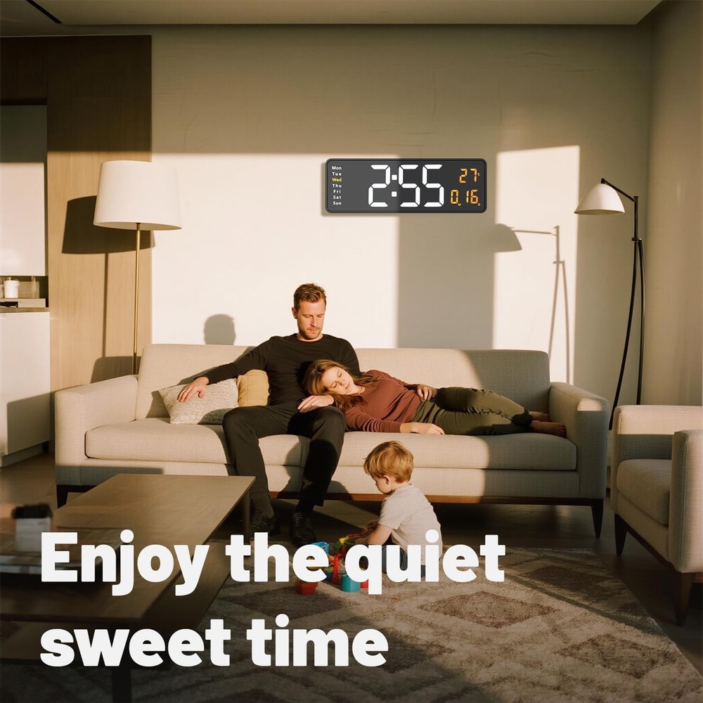 Digital Wall Clock Large Display, 16.2 Inch, LED Digital Clock with Remote Co...