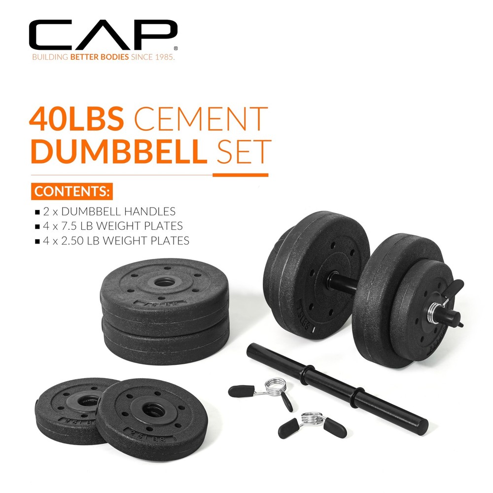 CAP Barbell 40-Pound Adjustable Cement Dumbbell Set – Versatile Medium, Black