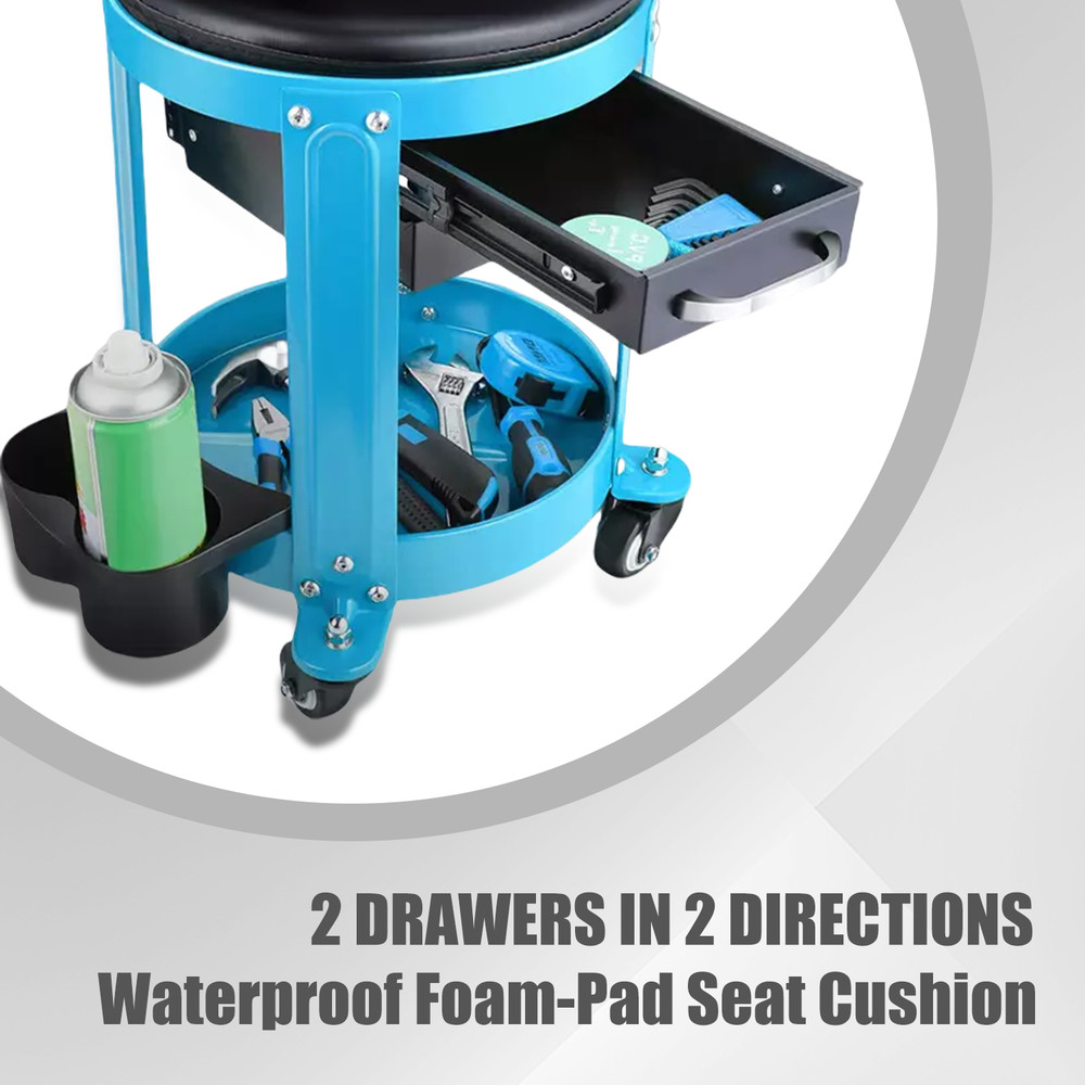 Removable Rolling Seat Creeper Garage Stool Work Chair w/ Tool Storage Drawers