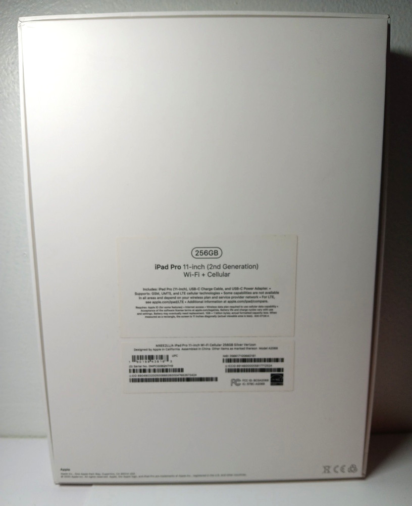 Apple IPad Pro 11in. 2nd Gen 256GB REPLACEMENT EMPTY BOX