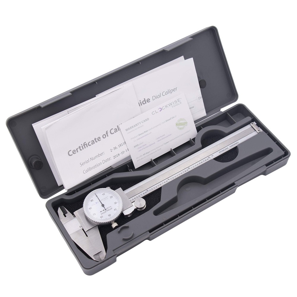 Clockwise Tools DDLR-0605 Pro Dial Caliper 0-6 Inch Double Shock Proof Stainl...