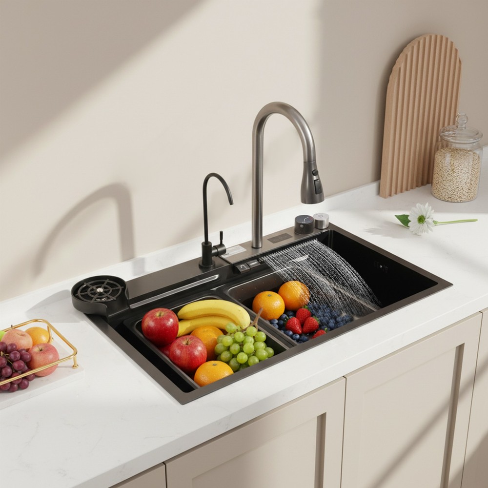 Multifunctional Digital Display Sink Workstation Kitchen Sink w/Pull-Out Faucet