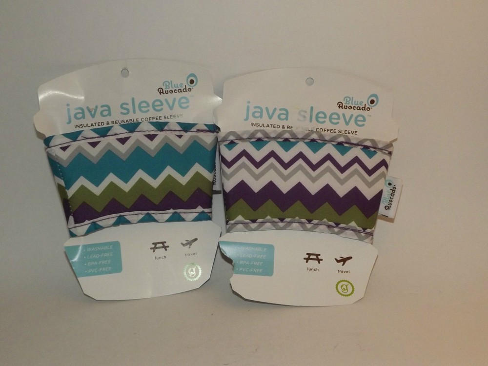 2 Blue Avocado Java Sleeve Reusable Insulated Coffee Sleeve Wrap Holder (R)