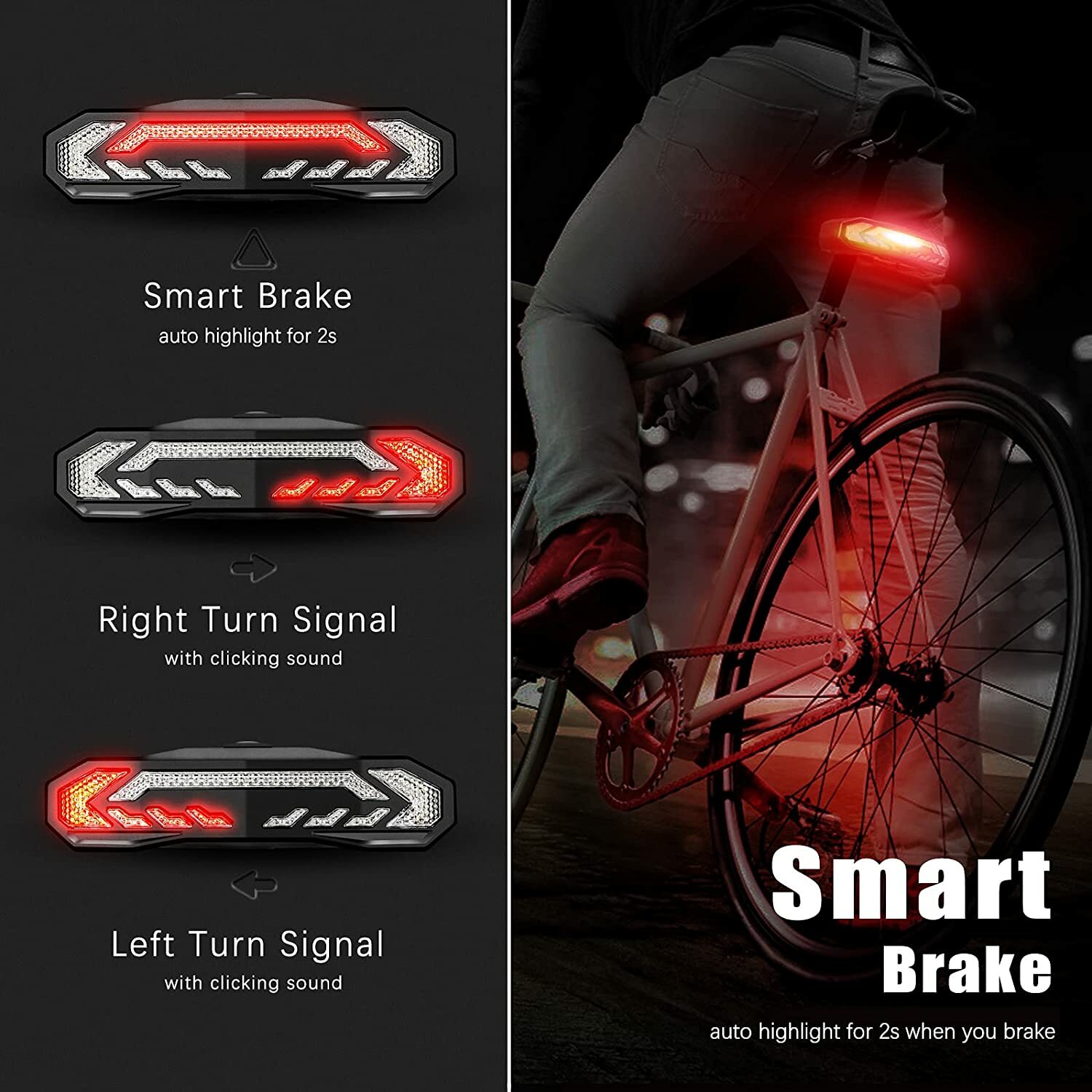 Wireless Bicycle Anti-Theft Alarm Vibration LED Bike Tail Lights USB with Remote
