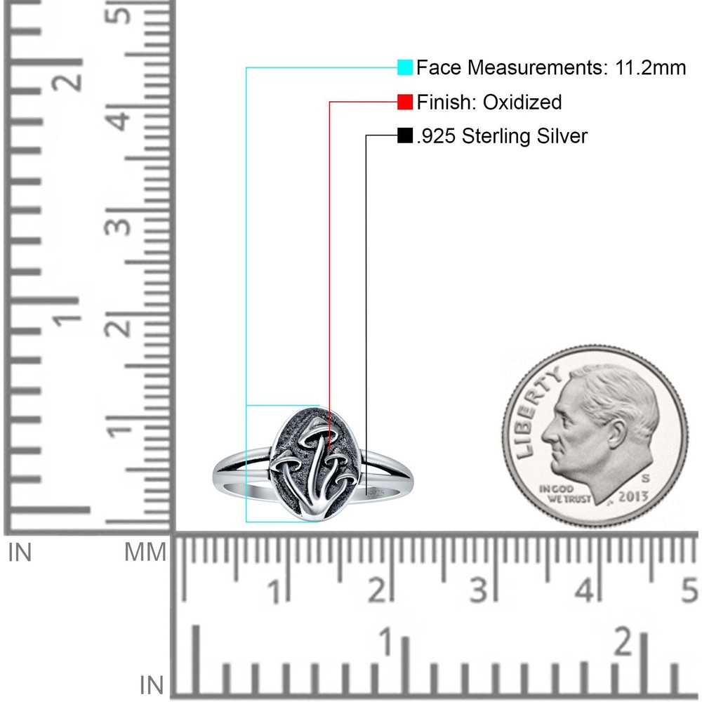Mushroom Oxidized Ring 925 Sterling Silver 11.2mm