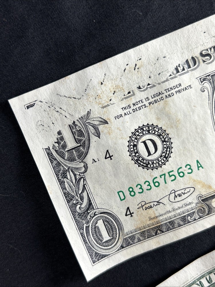 10 US ONE DOLLAR FEDERAL RESERVE NOTES SERIES 2001 INK MISSING PRINTING ERROR