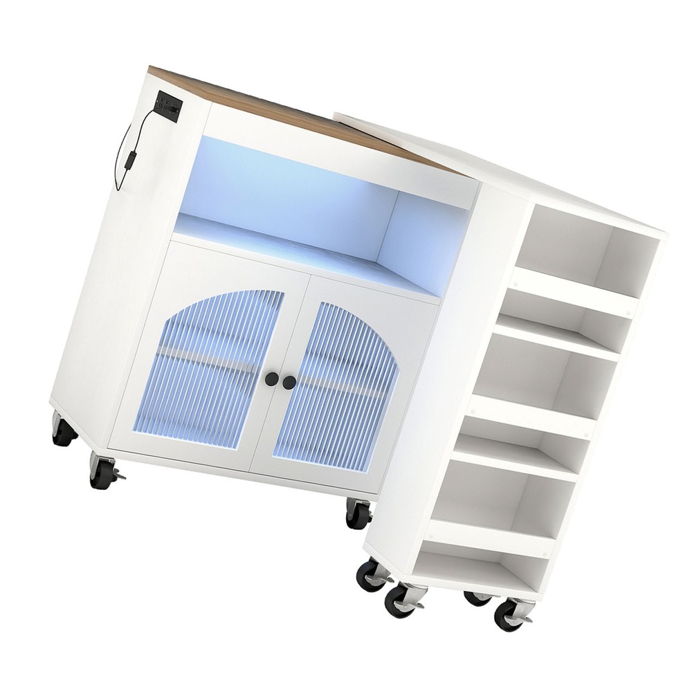 Rolling Kitchen Island Table With LED Light Power Outlets For Kitchen YHDX