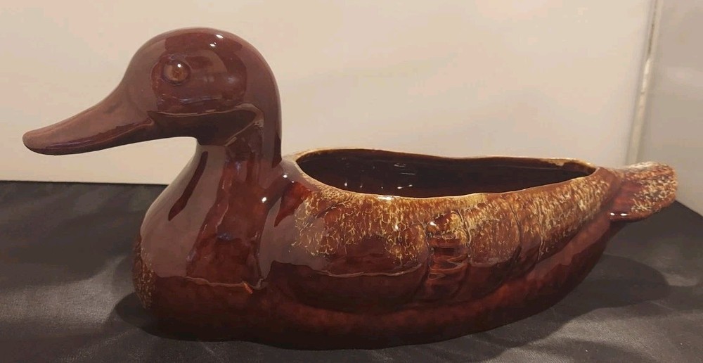 Vintage Hull Ceramic Brown Drip Glazed Duck Planter