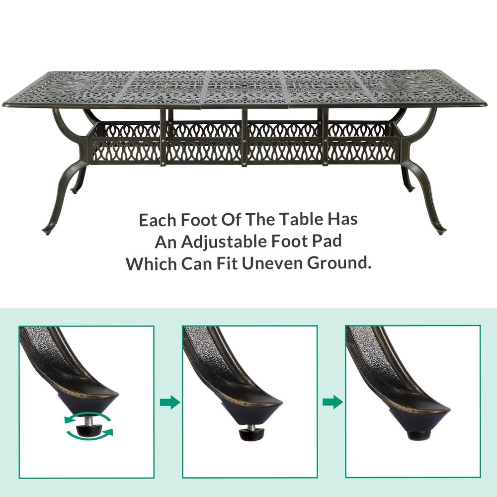 Outdoor Large Cast Aluminum Rectangle Dining Table Oversized Patio Dining Table