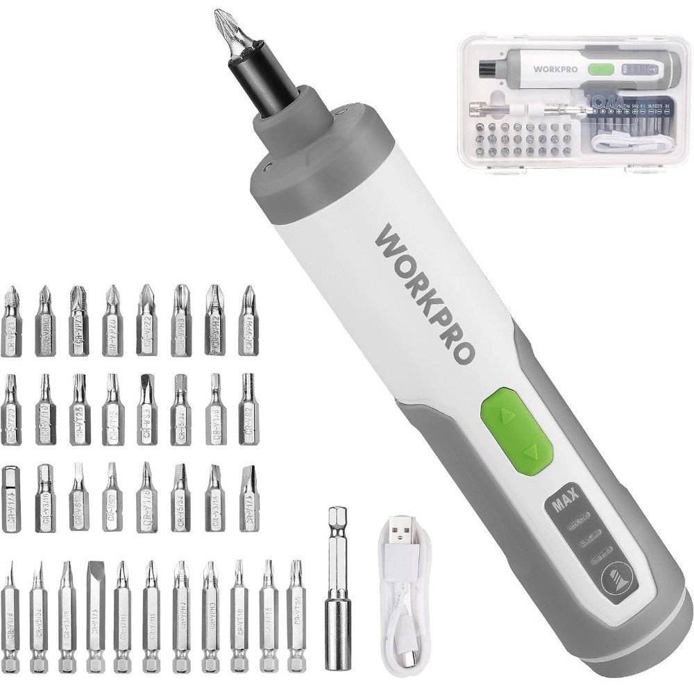WORKPRO 4V Electric Screwdriver, Rechargeable Cordless Screwdriver Set w/35 Bits