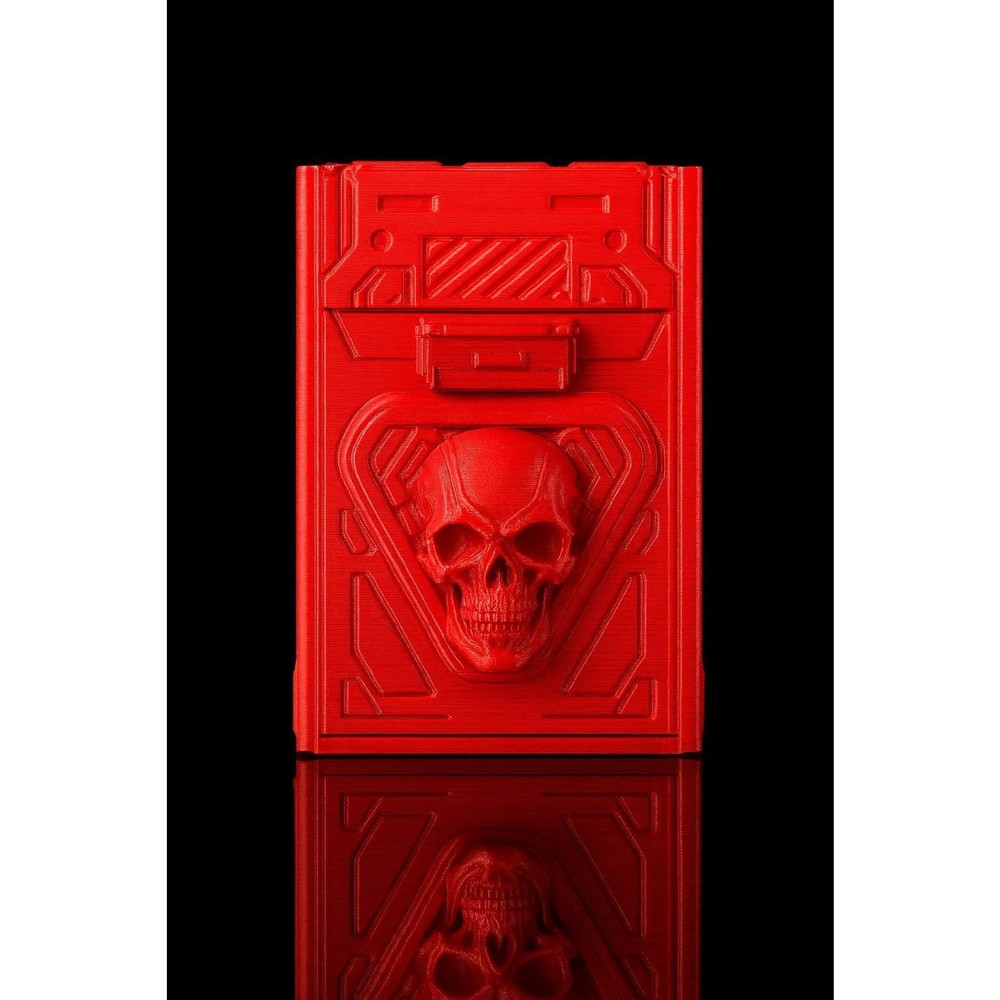 Core Decay Deck Box, futuristic skull sci-fi design, dice tray