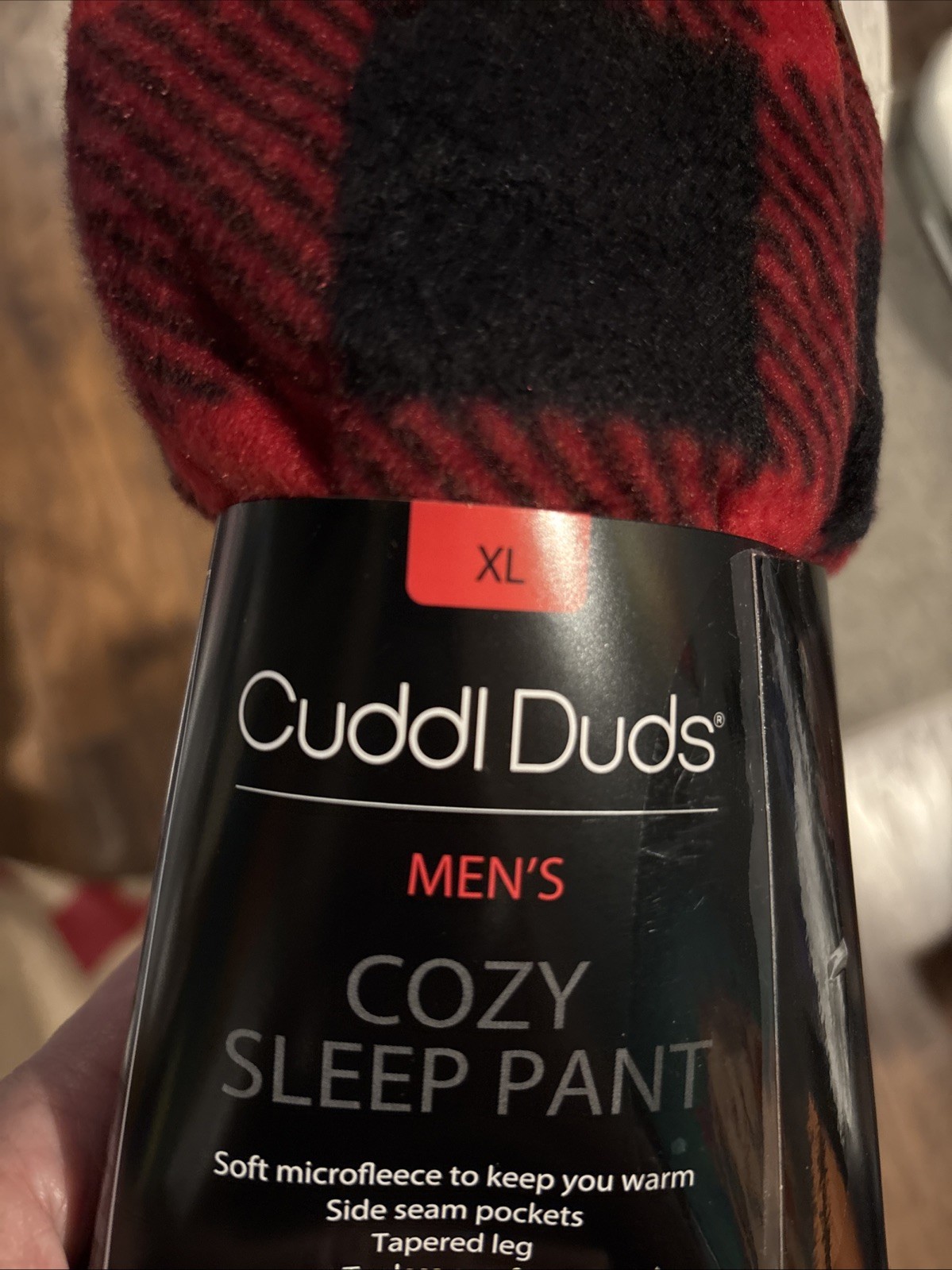 Cuddl Duds Sleep Pants Men XL Red Black Buffalo Plaid Bear Fleece Cozy Pajamas