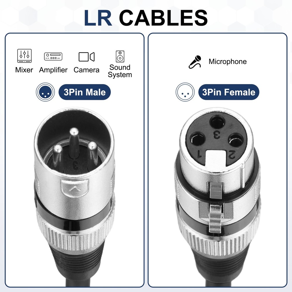 6 Pcs XLR Cables, 1.5 ft Microphone Cable for Live Recording Studios, Black