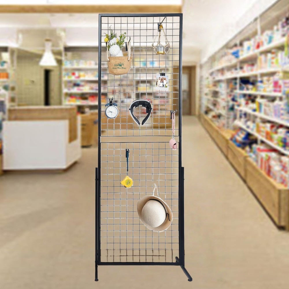 2PACK Floor Standing Wire Grid Display Rack, Double-Sided Display Tower with T-B