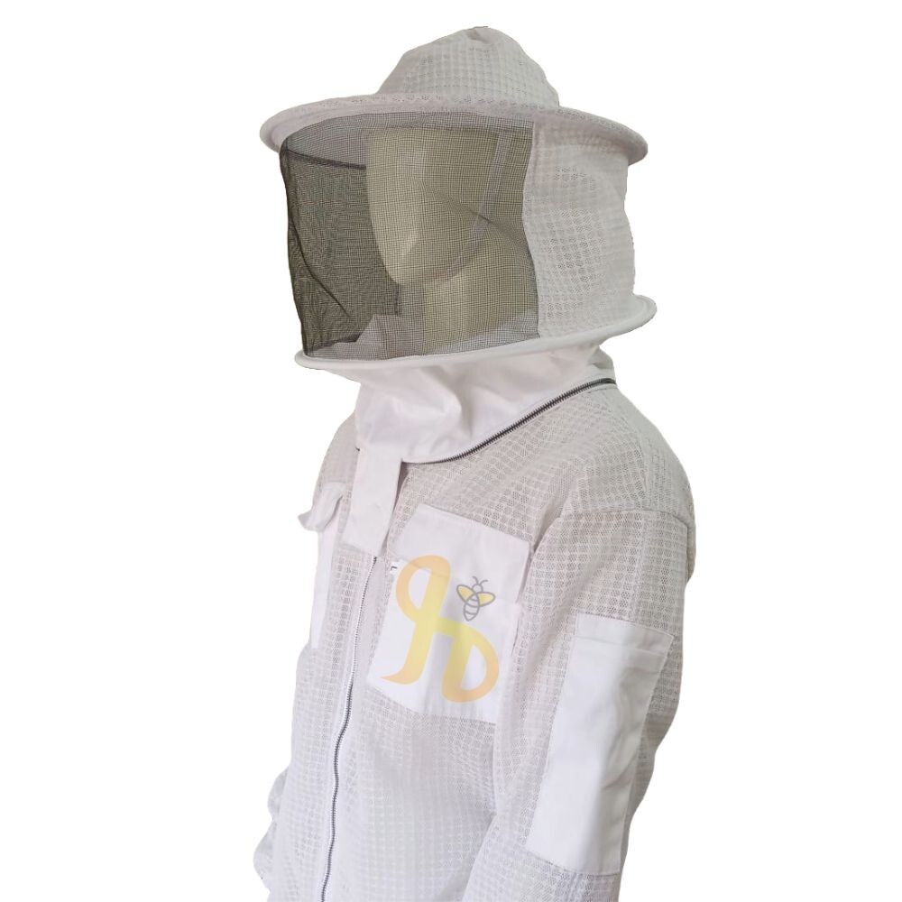 Beekeeping Protective Suit Triple Layer Full Ventilated Round Veil, White, 3XL