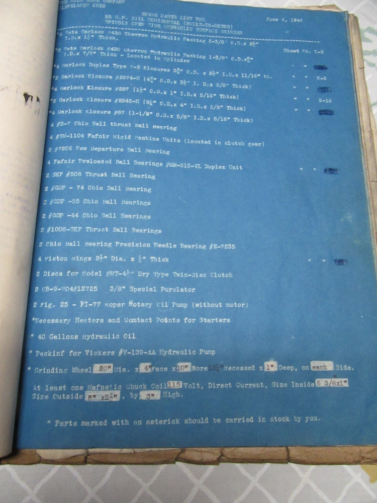 HILL OPERATING - MAINTENANCE MANUAL PRECISION SURFACE GRINDERS BOOK 1942