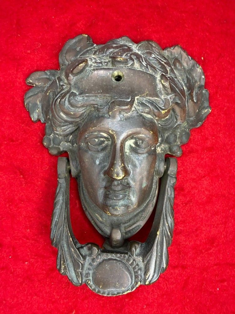Vintage Solid Brass Large 9" Neo-Classical Apollo Door Knocker