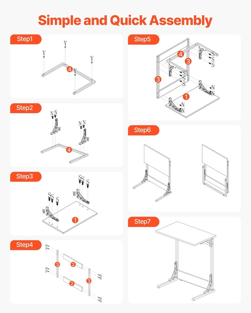 [New]C Table,Folding C Shaped End Table w/Metal Frame & Adjustable Feet,Foldable