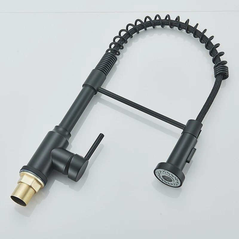 Matte Black Kitchen Sink Faucet Spring Pull Down Sprayer Single Handle Mixer Tap