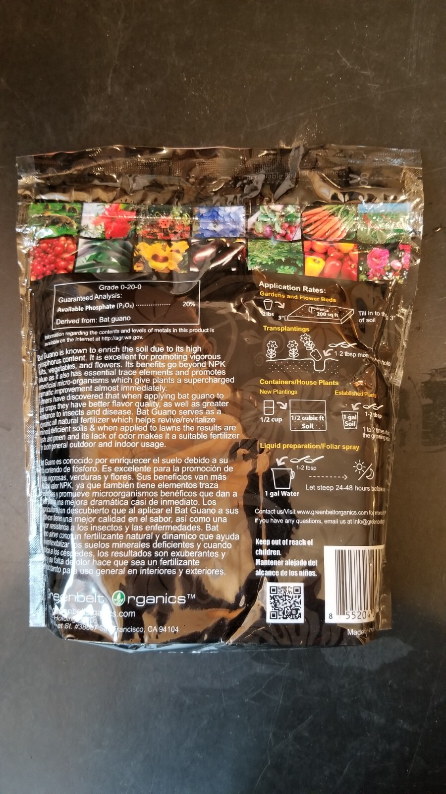 Greenbelt Organics Bat Guano Odorless Phosphate 0-20-0 Fertilizer 2 Lbs/ 32 Oz