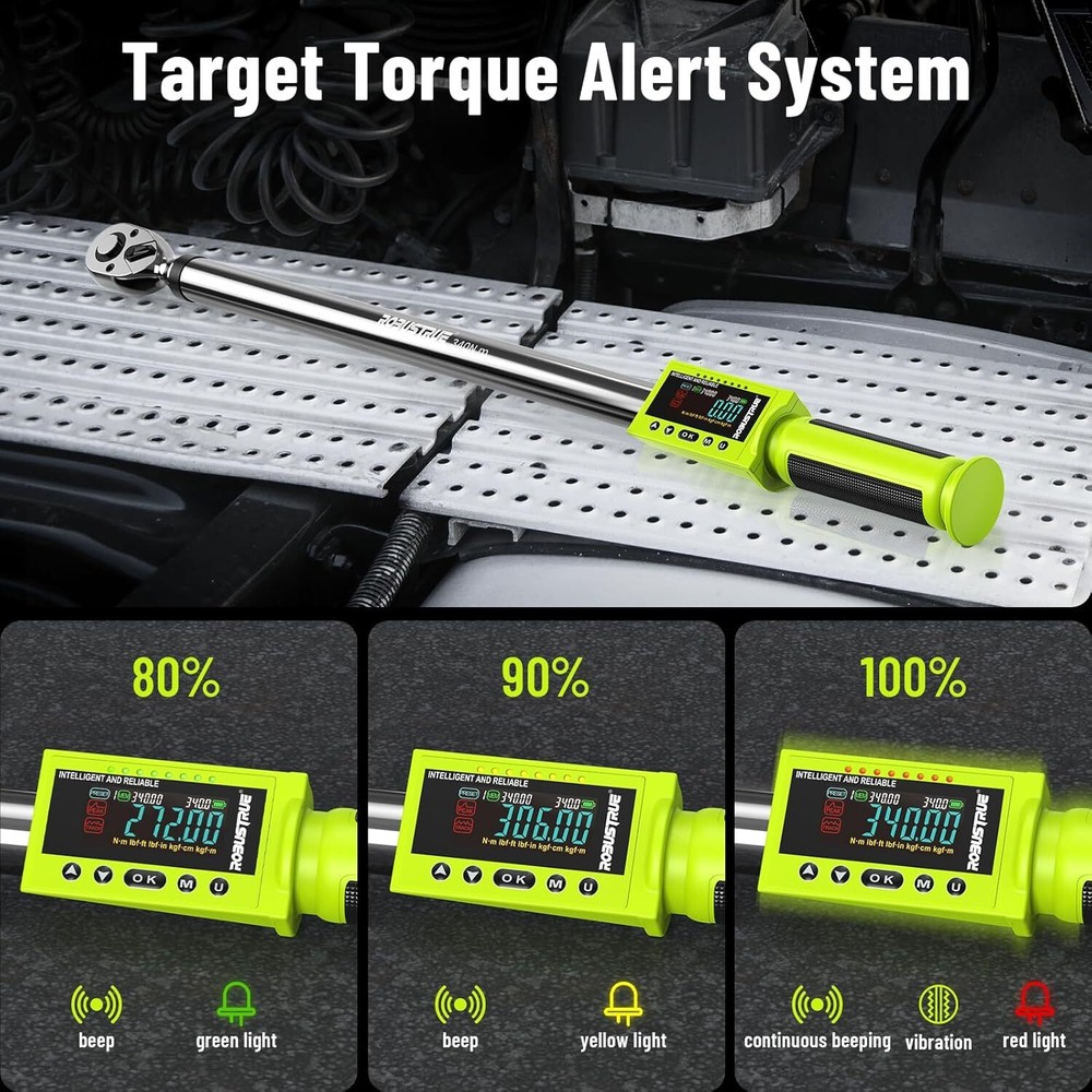 Electronic Torque Wrench with Buzzer & LED, 500 Data Memory 1/2-Inch Drive