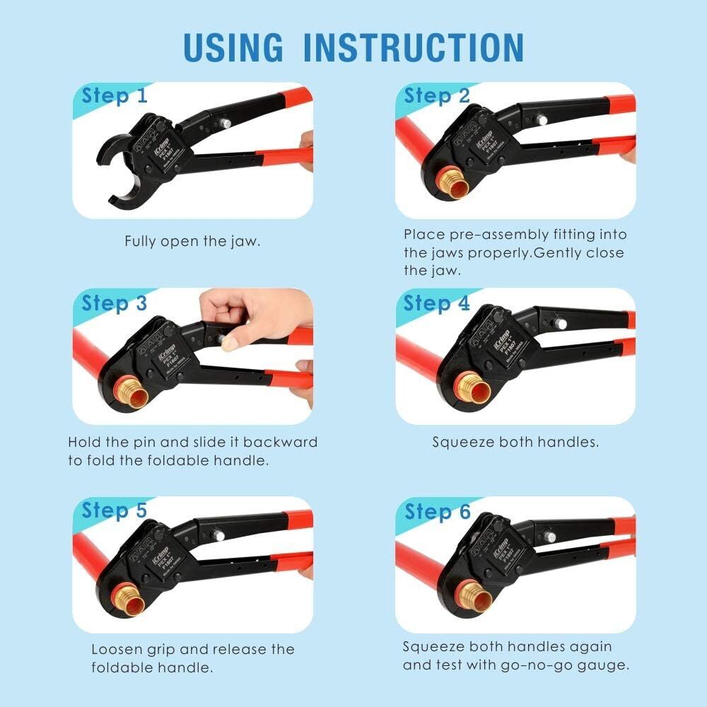 Angle Head 1" PEX Pipe Crimping Tool Single Crimper W/ Foldable Handle Tool New