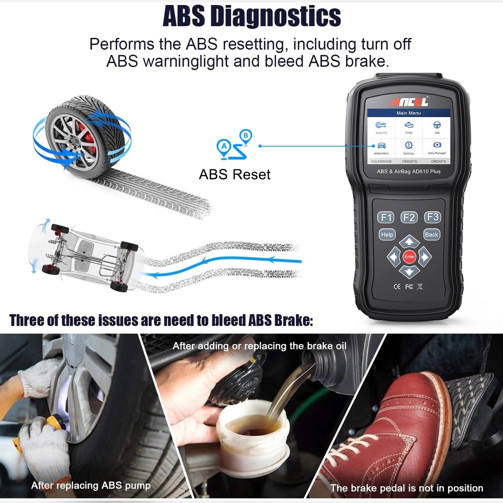 ANCEL AD610 Plus OBD2 Scanner Code Reader SRS ABS Bleeding SRS Diagnostic Tool