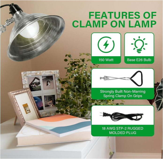 Simple Deluxe 2Pack Clamp Lamp, 8.5" Reflector, 150W E26 Socket, 6Ft, Silver