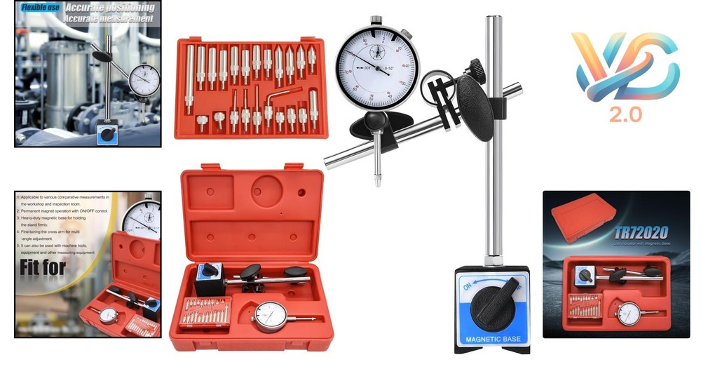 Professional Dial Indicator Set with Magnetic Base 0-1" .001" Range