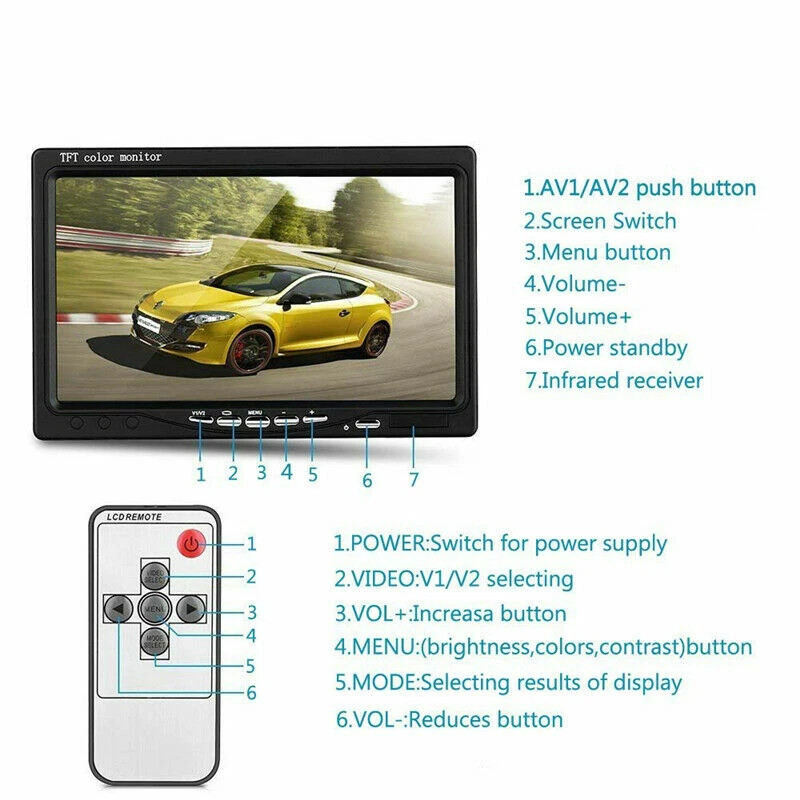 4PIN Reversing Camera 7" 2-Way Display for Trucks RVs