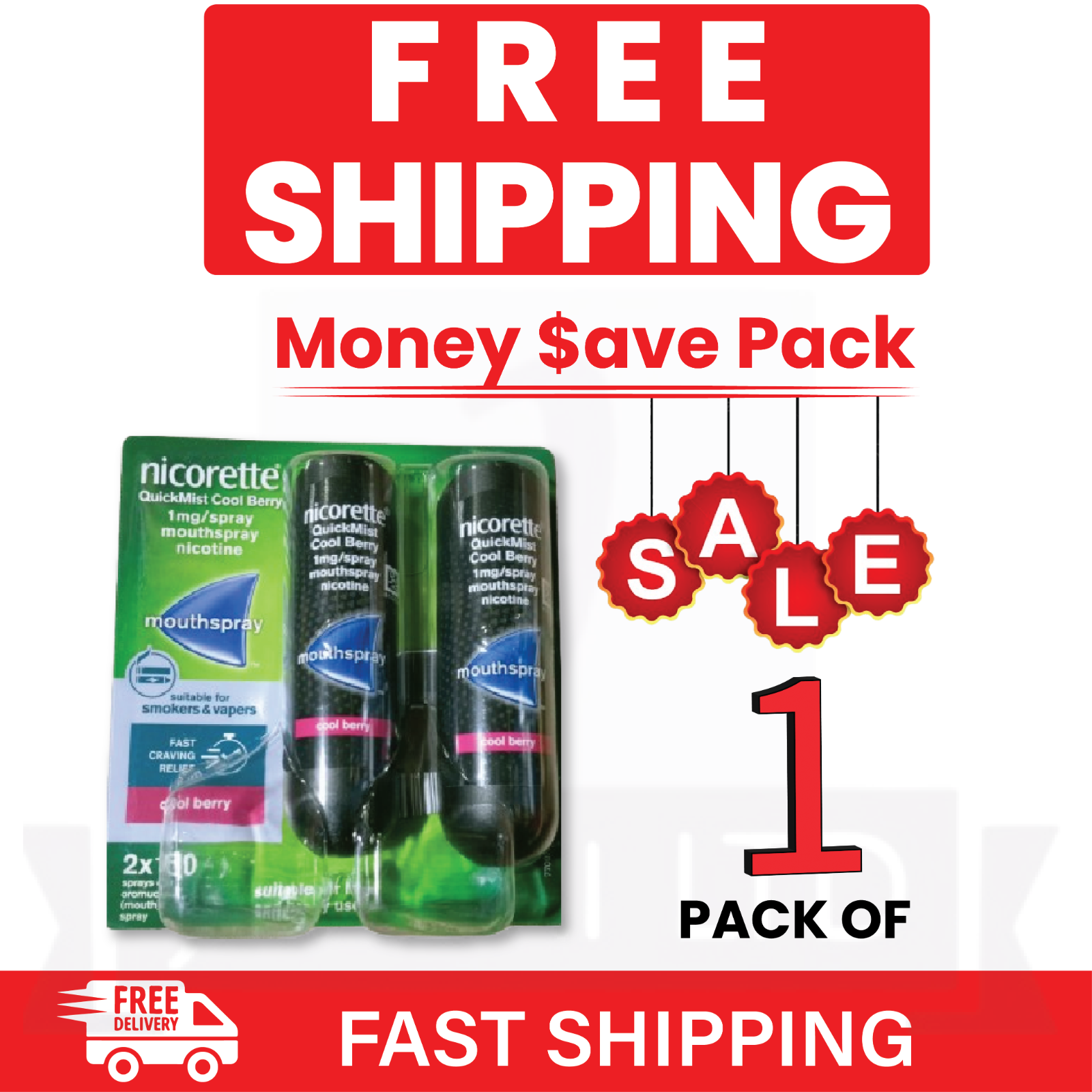 Nicorette Mouthspray Quickmist Berry 1mg 13.2ml X 2ct - FREE SHIPPING