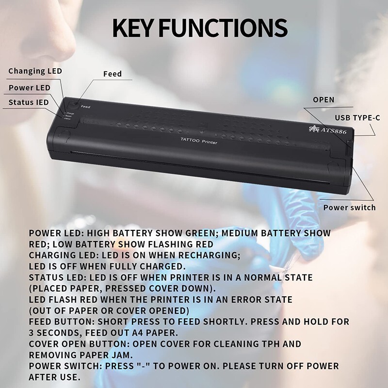 Professional Wireless Thermal Tattoo Stencil Transfer Printer Machine + 30 Paper