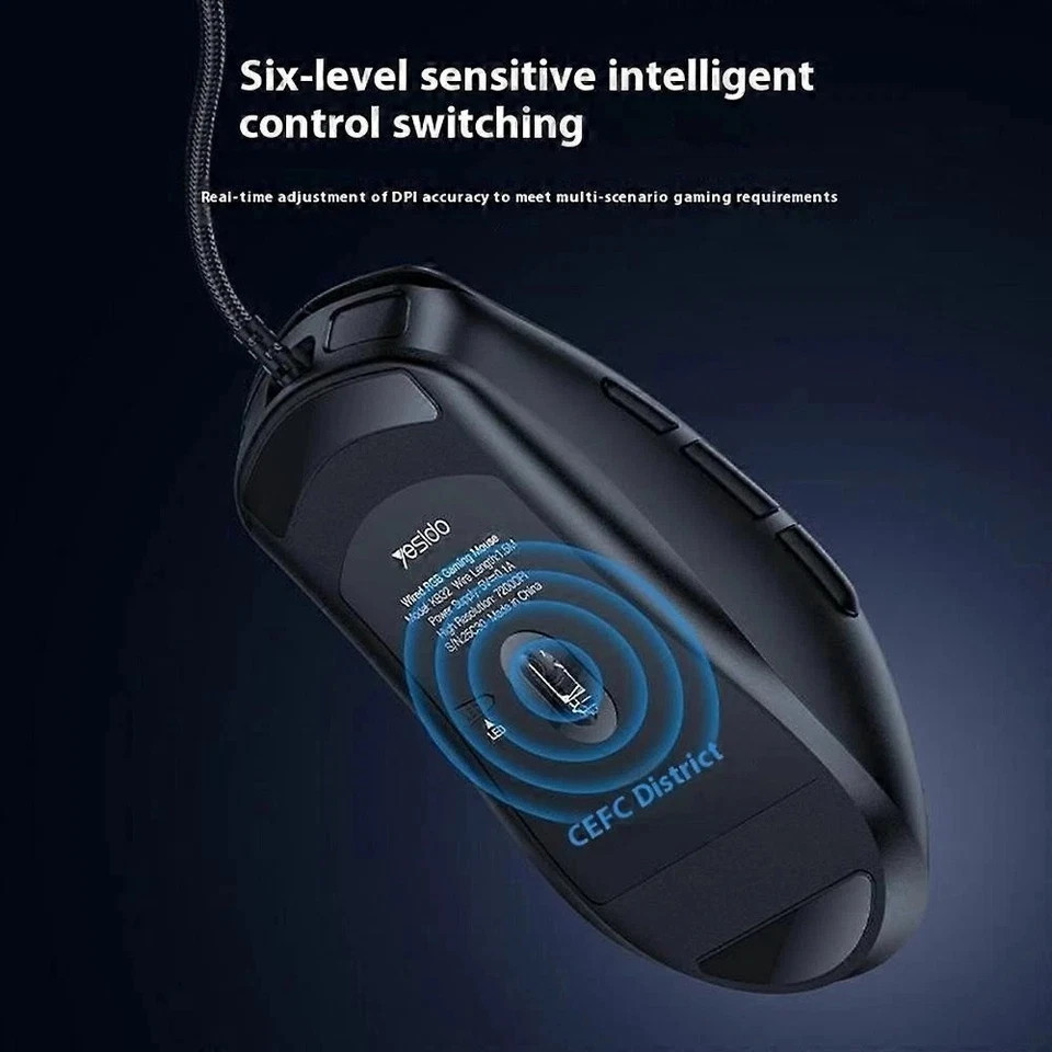 RGB Gaming Mouse Wired 7200 DPI 7 Programmable Buttons Optical PC Laptop