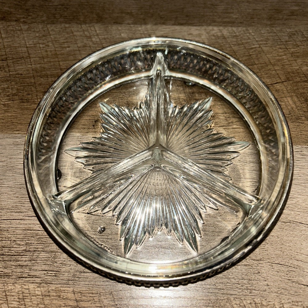 Vintage Cresent SilverPlate Covered Serving/Chafing Dish w/ Divided Glass Insert