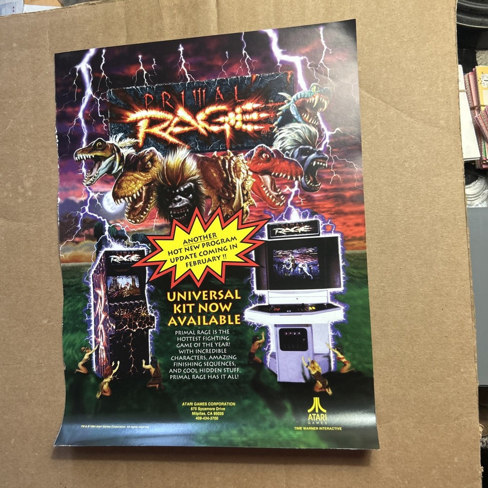 Original ad  Primal Rage 1995 Atari Kit  11- 8'' ARCADE VIDEO  GAME FLYER