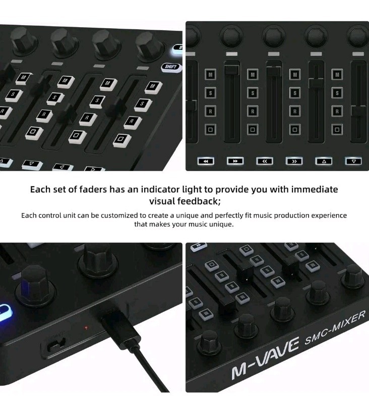 M-VAVE Wireless Midi Controller Mixer, Bluetooth Semi Weighted Professional dyna