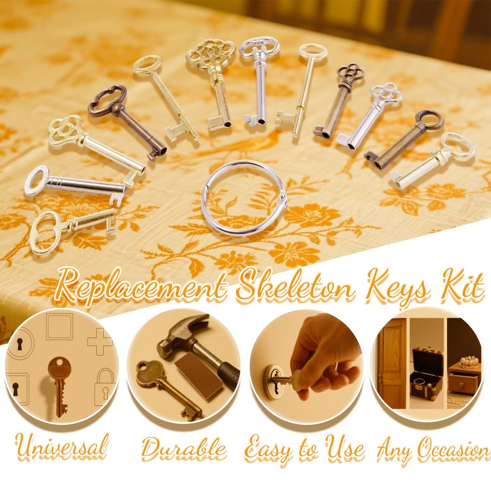 Skeleton Key Set, 12 Keys Universal Skeleton Keys Replacement for Vintage Old...