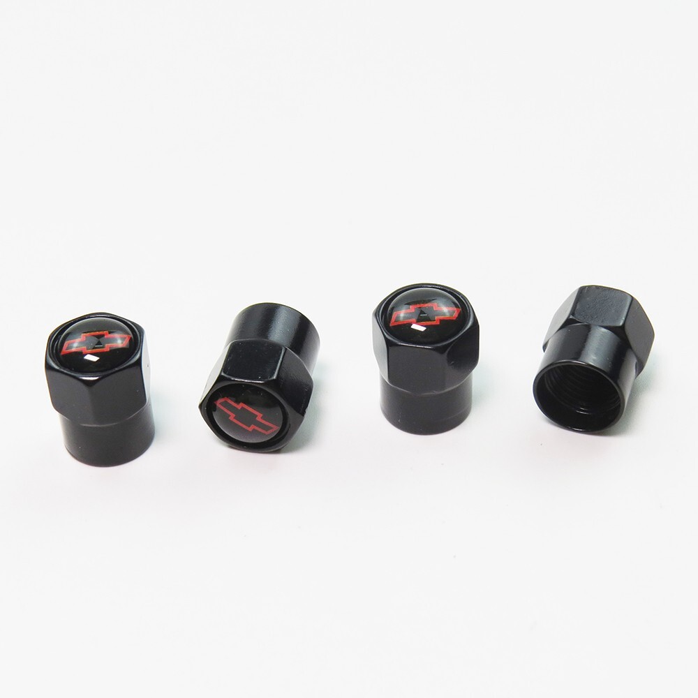 Compatible with Chevy Red 4Pcs Tire Valve Stem Caps Black Anodized Aluminum Set