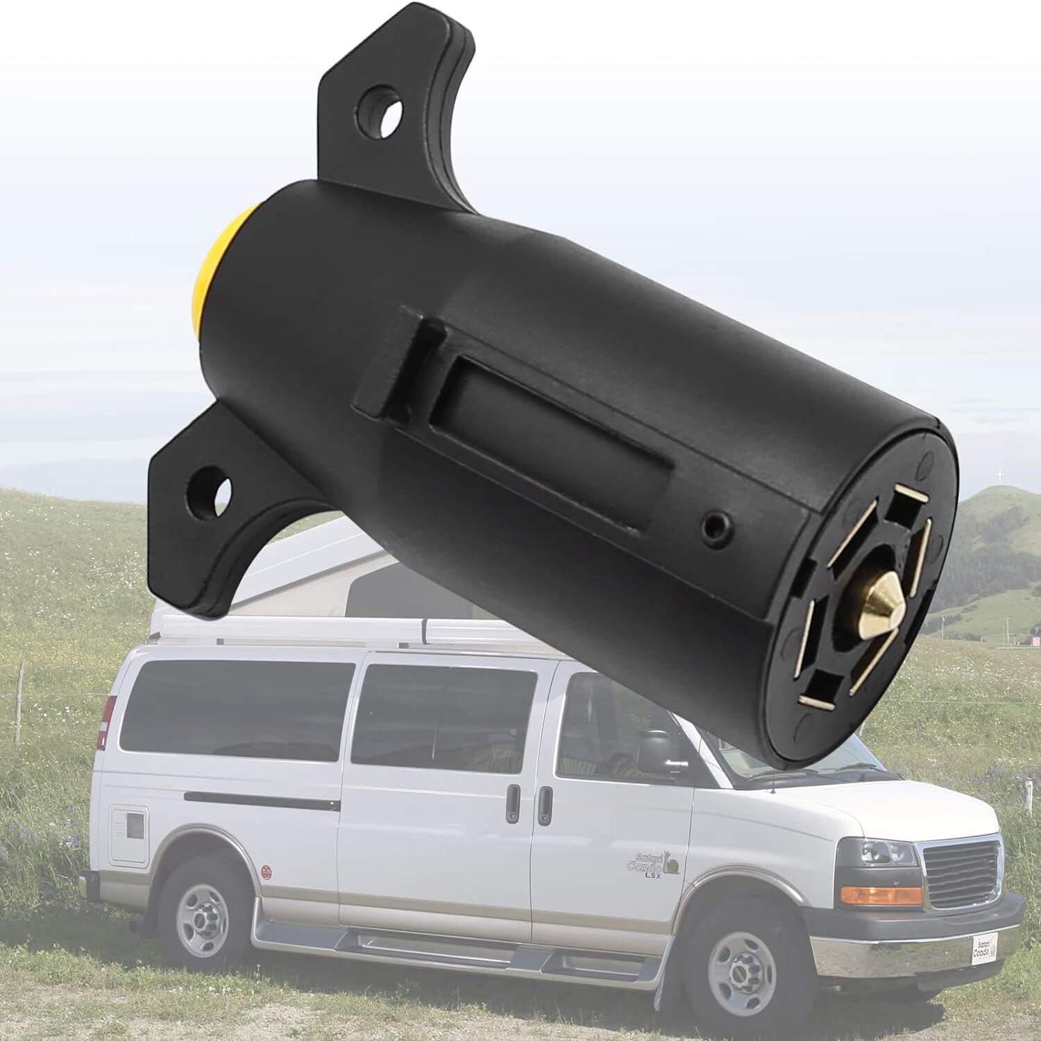 Pair 7 Way Round RV Style Trailer Light Plug Connector Replacement End Blade Euo