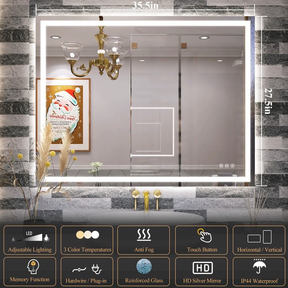 LED Lighted Bath/Living room Wall Vanity Mirror with Bluetooth Touch Dimmable