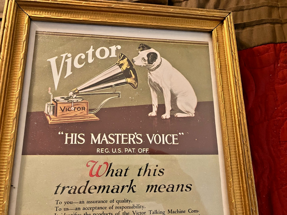 Victor Victrola Phonograph Framed Advertisement Nipper Logo