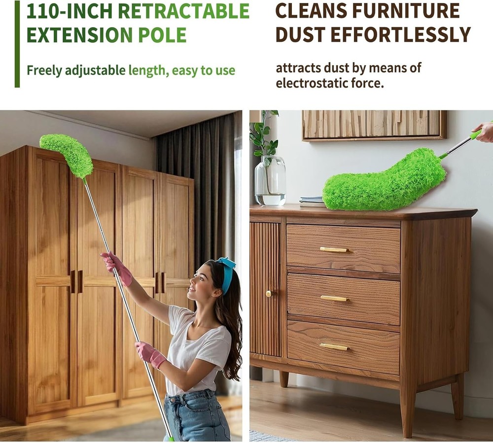 Cobweb Duster with Extension Pole, Washable Cleaning Duster Set with 2 Duster...