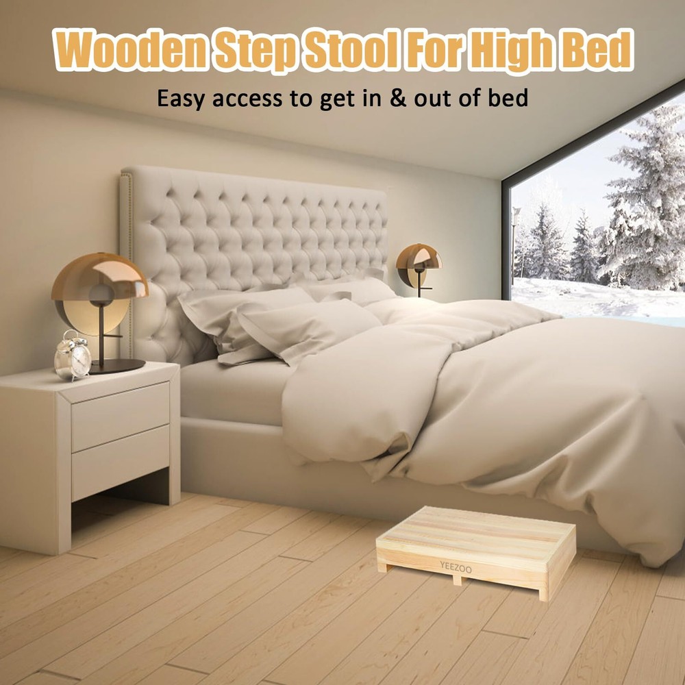 Wooden One Step Stool Solid Pine Wood Step Riser With Nonslip Pads Wood Step Sto