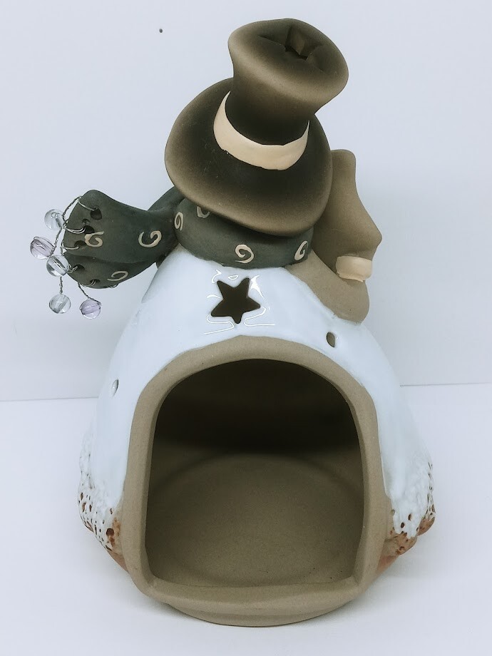 CERAMIC SNOWMAN TEALIGHT CANDLE HOLDER 6.5"