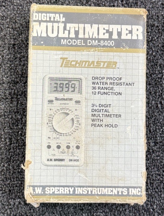 Techmaster DM-8400 Digital Multimeter A.W. Sperry Leads & Box Untested Vintage